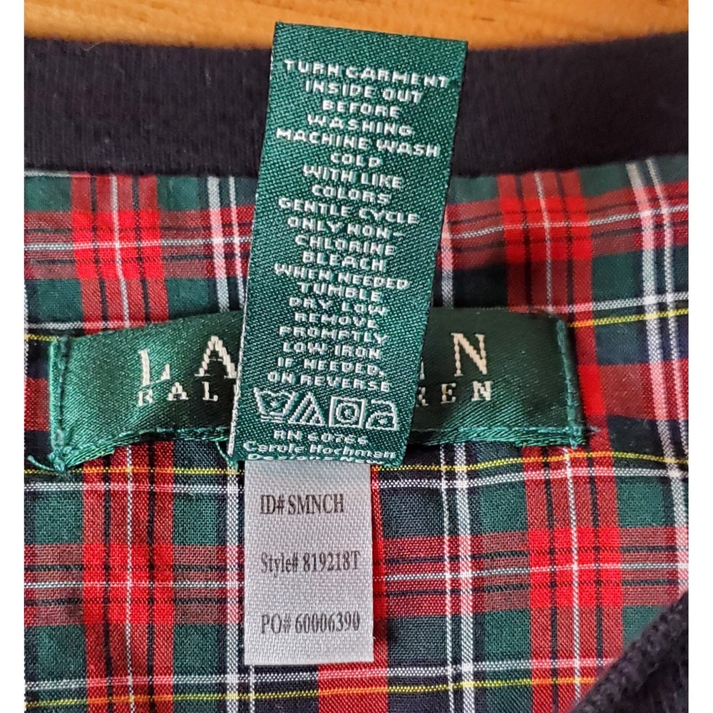 Ralph Lauren Tartan Plaid Ruffle Black Cotton Henley Women's Medium Embroidered - Picture 7 of 7